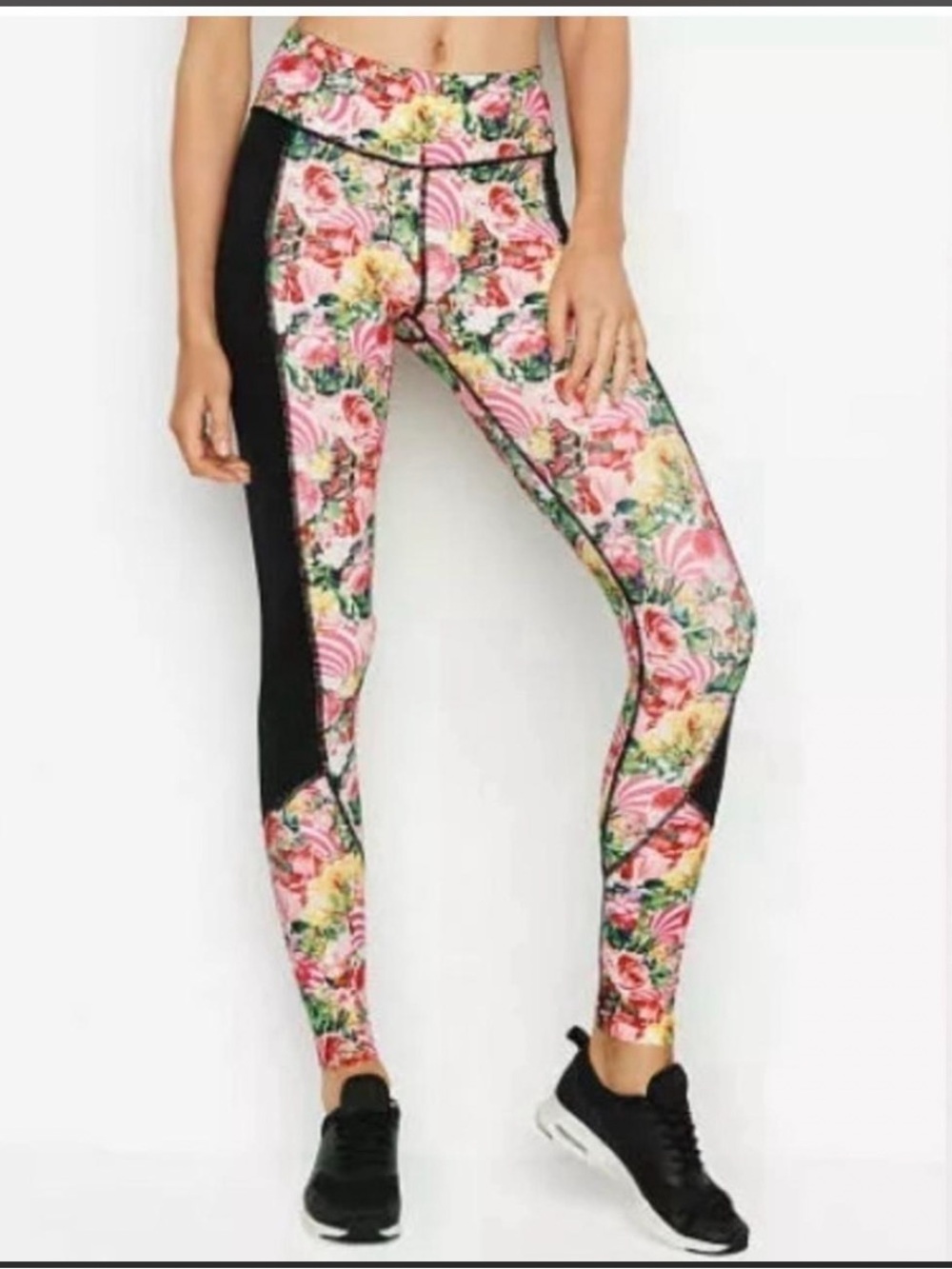 Victoria's Secret Pink Floral High-Waist Leggings with Black Panels